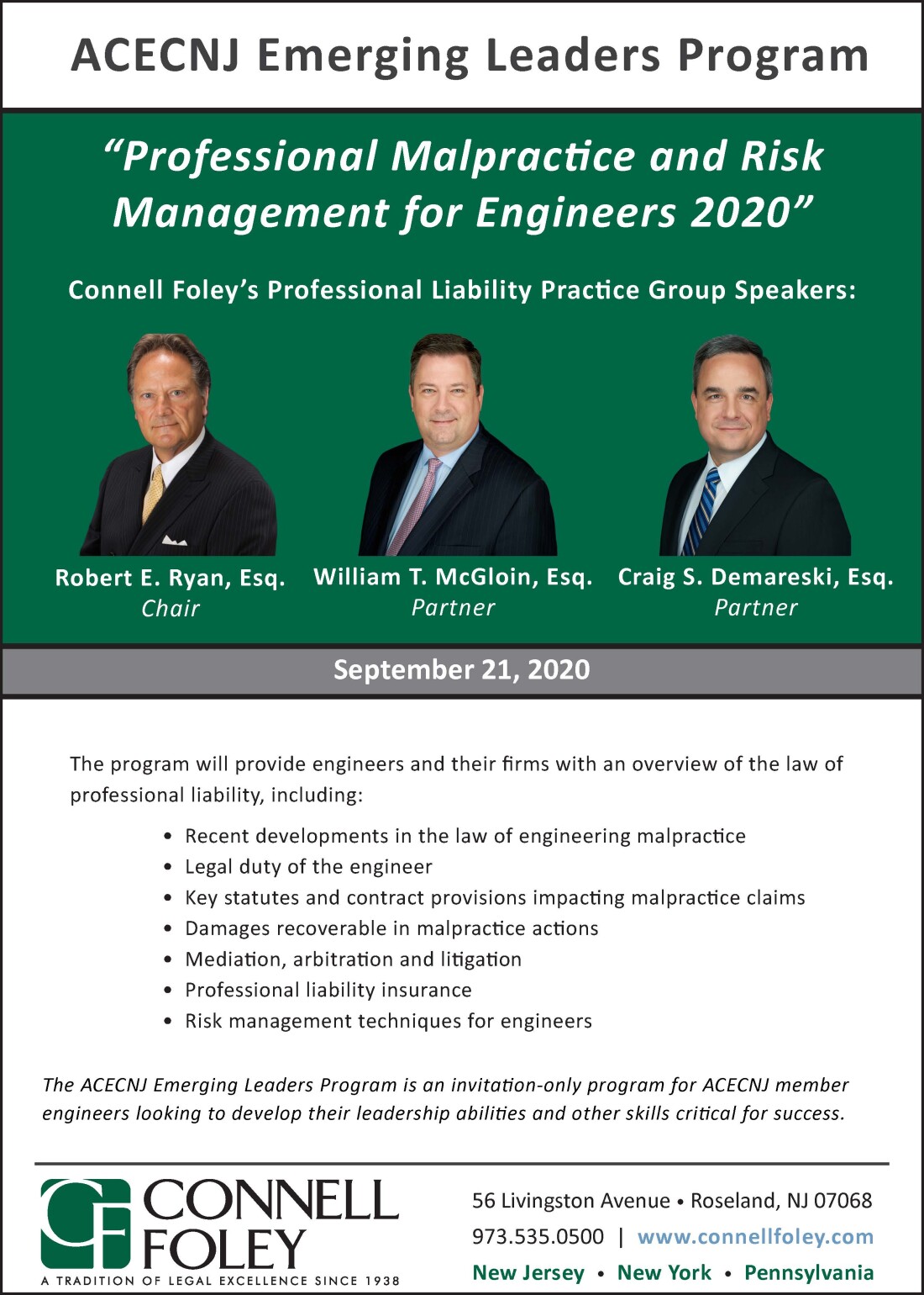 ACEC Emerging Leaders "Professional Malpractice and Risk Management for Engineers 2020"