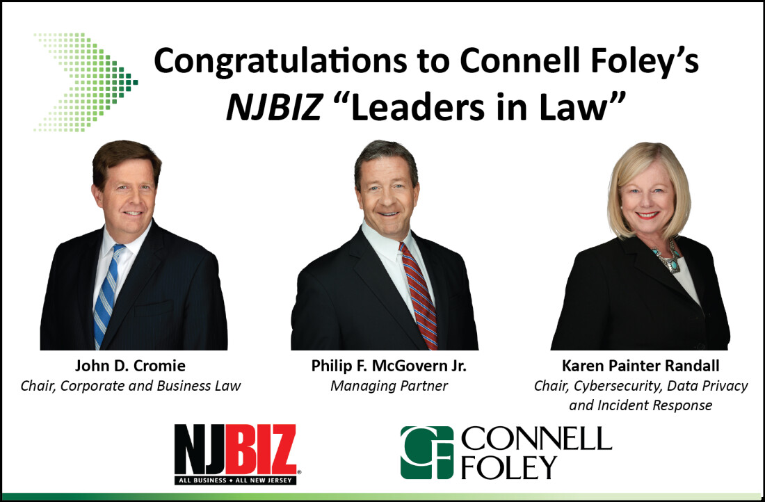 Connell Foley Partners McGovern, Cromie and Randall Named NJBIZ "Leaders in Law"